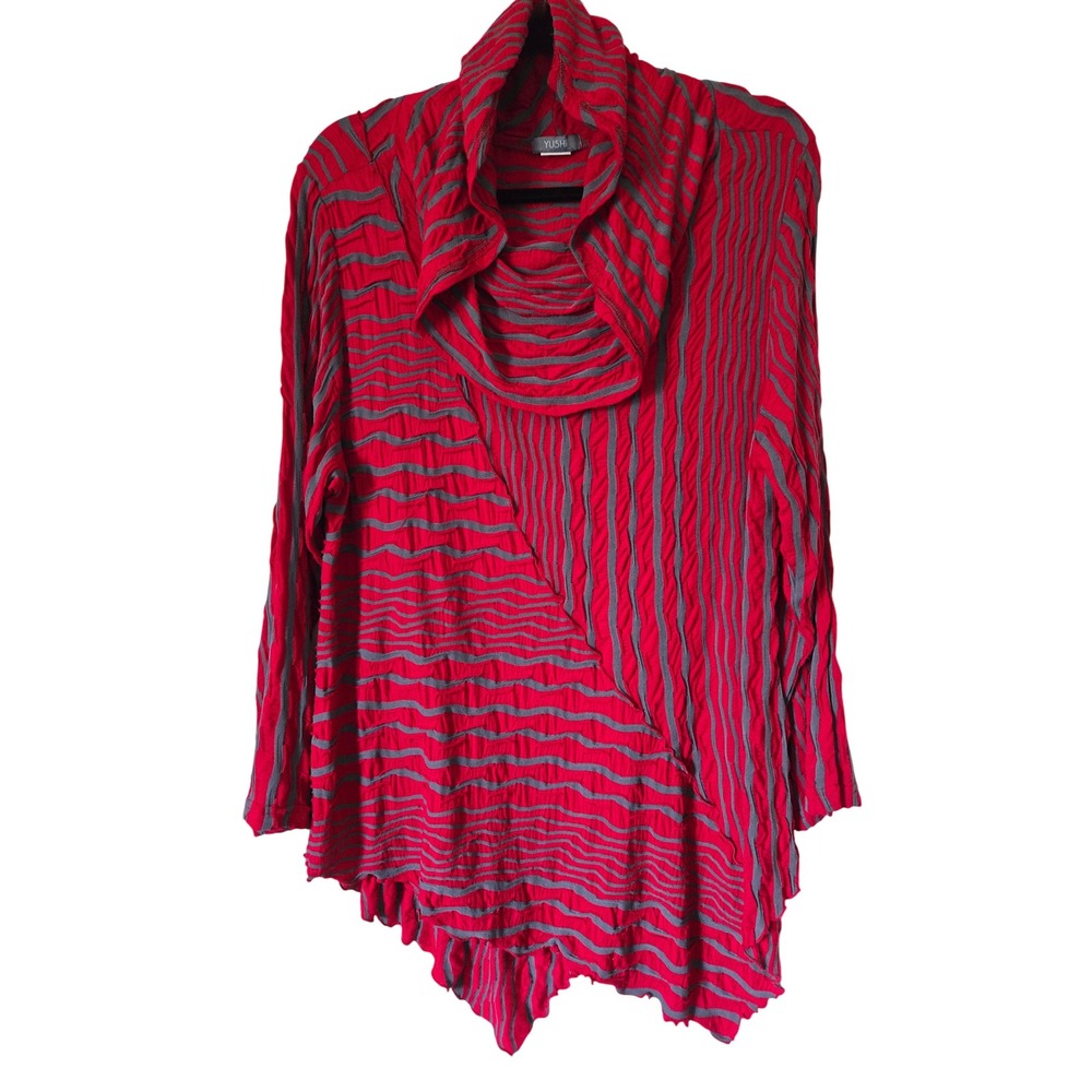 Yushi Art To Wear Textured Cowl Neck Asymmetrical Lagenlook Tunic Top Medium